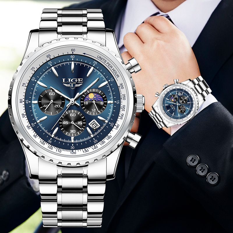Luxury Watch Maker - LIGE-ساعة كوارتز فاخرة للرجال ، مرحلة