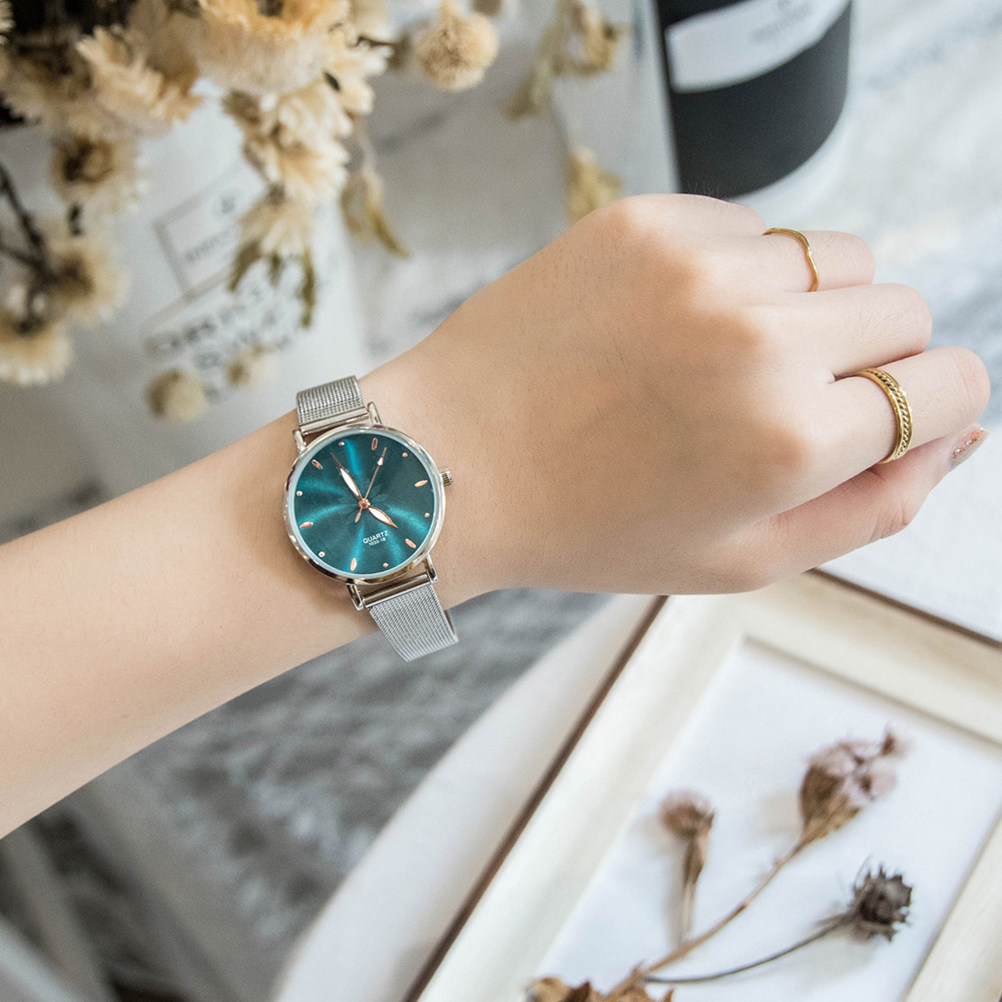 Luxury Watch Gift For Her - ساعة كوارتز أنيقة للنساء، سوار شبكي