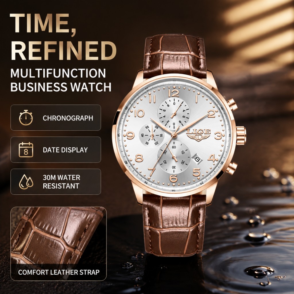 Luxury Watch Top 10 - ساعة رجالية جديدة من LIGE، ساعة